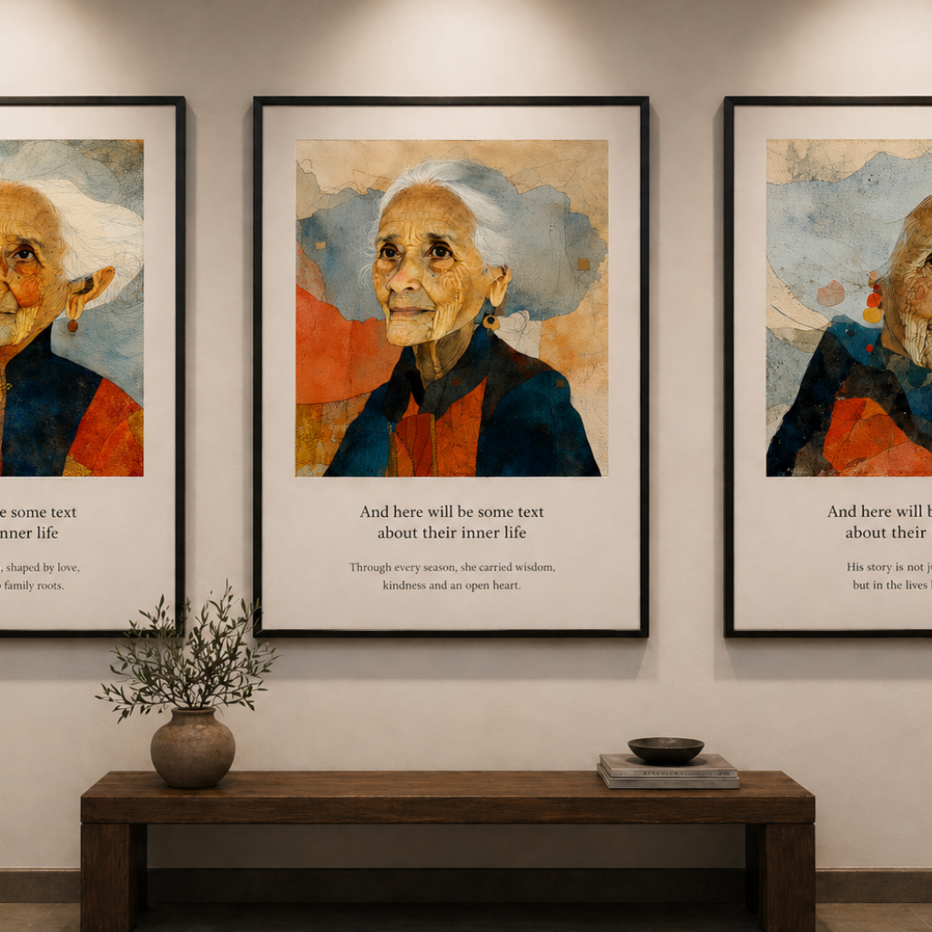 Watercolour triptych, three gallery prints